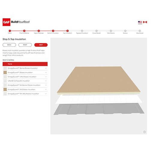 Choosing system layers in our GAF commercial roofing design software