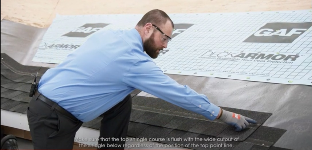 Roofer demonstrates how to install GAF Timberline Shingles with Layerlock Technology.