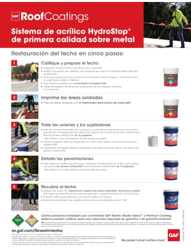 Sistema de acrílico HydroStop® de primera calidad sobre metal - COMCO607S Spanish