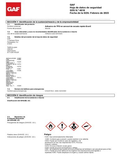 Adhesivo de TPO en aerosol de secado rápido EverGuard SDS - 4016