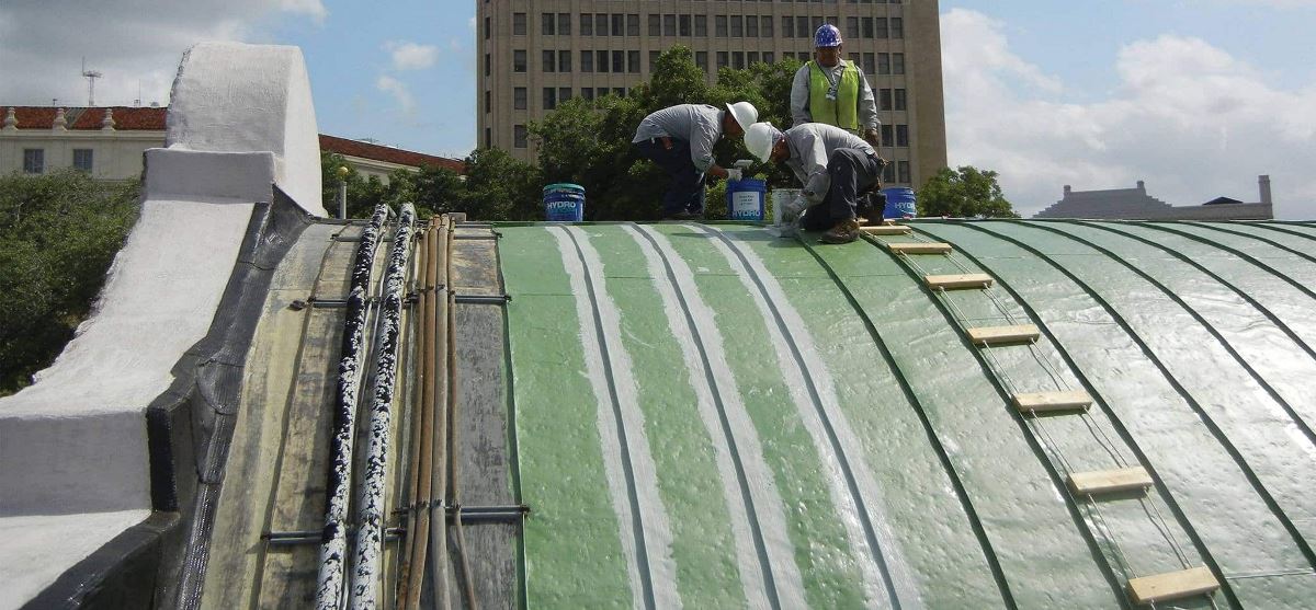 Bentley Sheet Metal and Roofing using GAF coating solutions on top of the Alamo Shrine