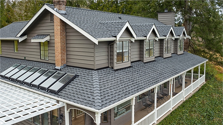 Side view of home with new GAF roofing shingles