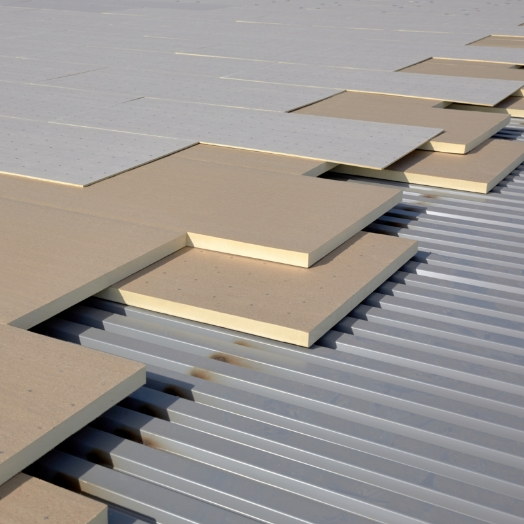 GAF Cover board panels on top of a commercial roof.