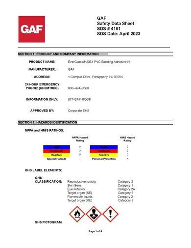 EverGuard® PVC #2331 Bonding Adhesive SDS - 4161