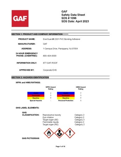 EverGuard® PVC #2331 Bonding Adhesive SDS - 1096