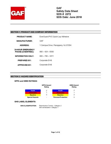 EverGuard® PVC Quick‑Lay Adhesive SDS - 2272