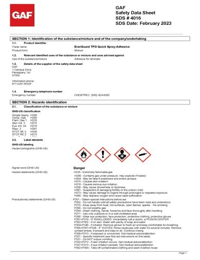 EverGuard® TPO Quick-Spray Adhesive SDS - 4016