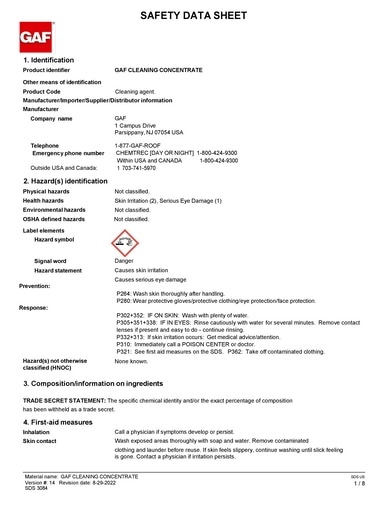 GAF Cleaning Concentrate SDS - 3084