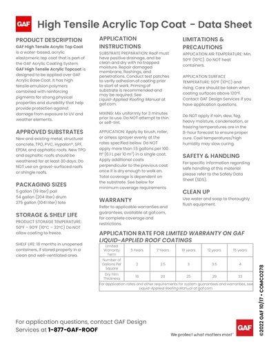 GAF High-Tensile Acrylic Top Coat - COMCO278