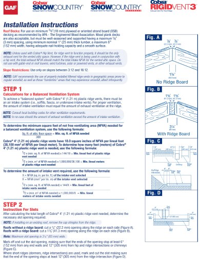 Installation Instructions - Cobra® Plastic Ridge Vents (Trilingual)