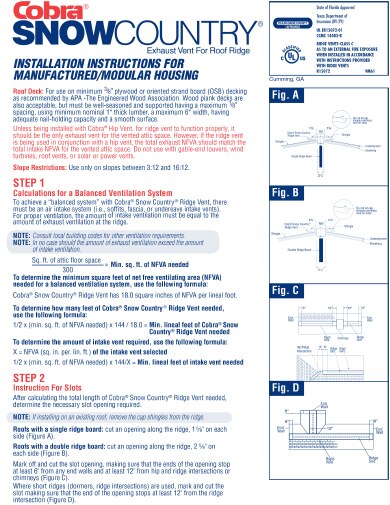 Installation Instructions - Cobra® Snow Country™ for Manufactured_Modular Housing