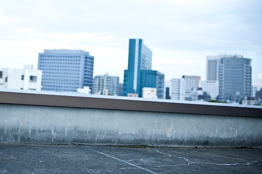 A city view from the top of a roof