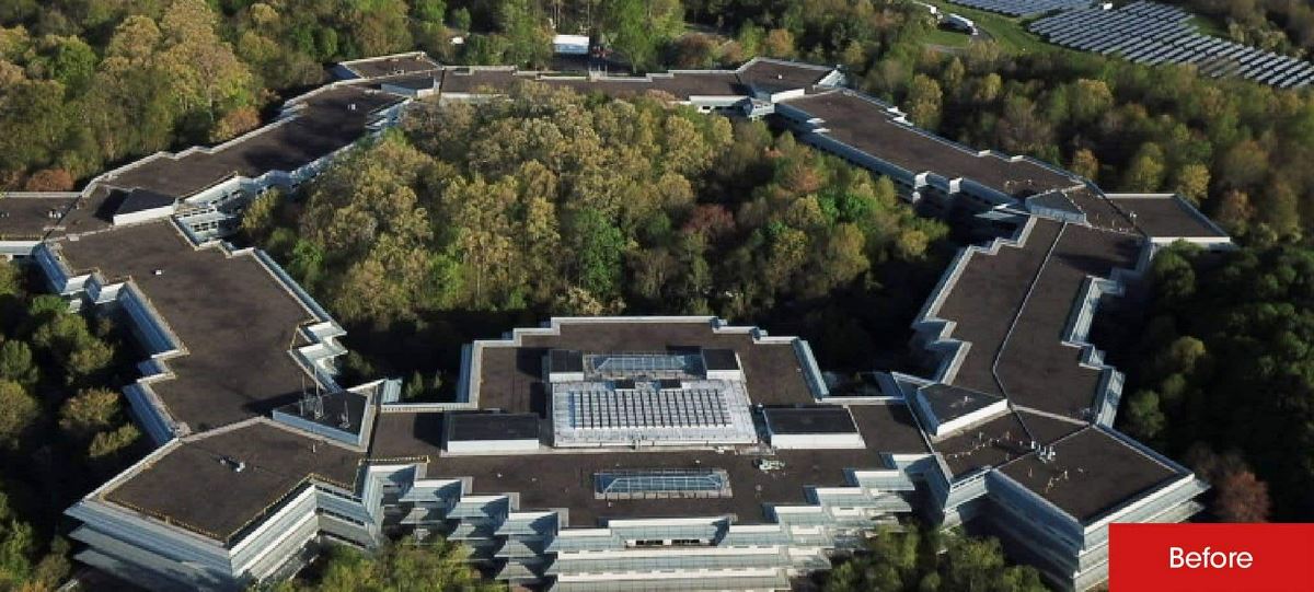 The roof at IT Tech Park in NJ before being replaced with GAF materials