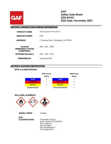 GAF Multi-Purpose Primer Part B SDS - 3103