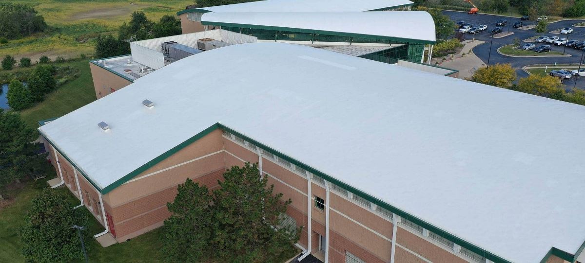 Aerial view of Orland Park Sportsplex with new GAF roof coating