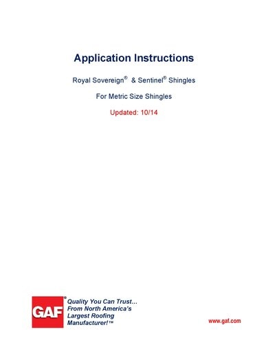 Royal Sovereign Shingles Metric Size Installation Instructions