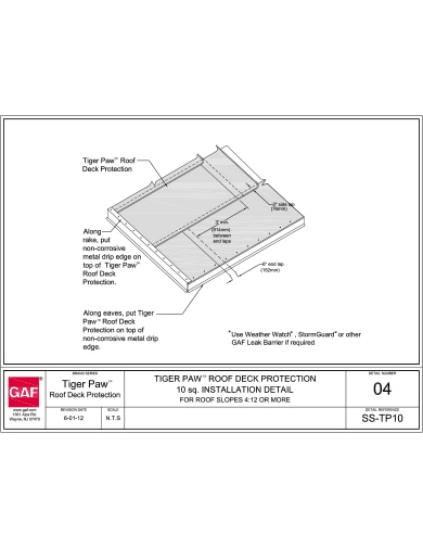 SS-TP10-04 Tiger Paw™ 10sq. Installation Detail For Roof Slopes 4:12 or more