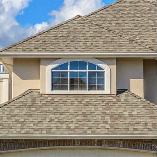 Closeup of a roof with GAF shingles