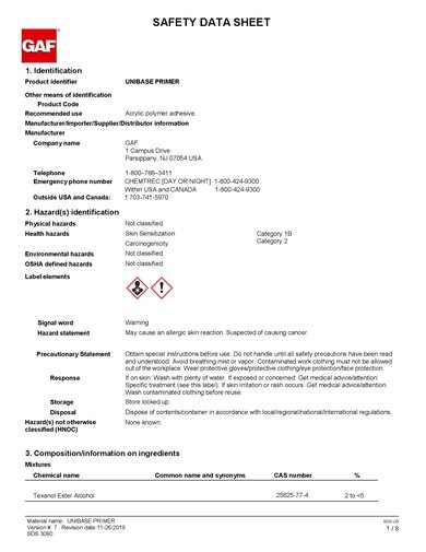 GAF UniBase Primer SDS - 3090